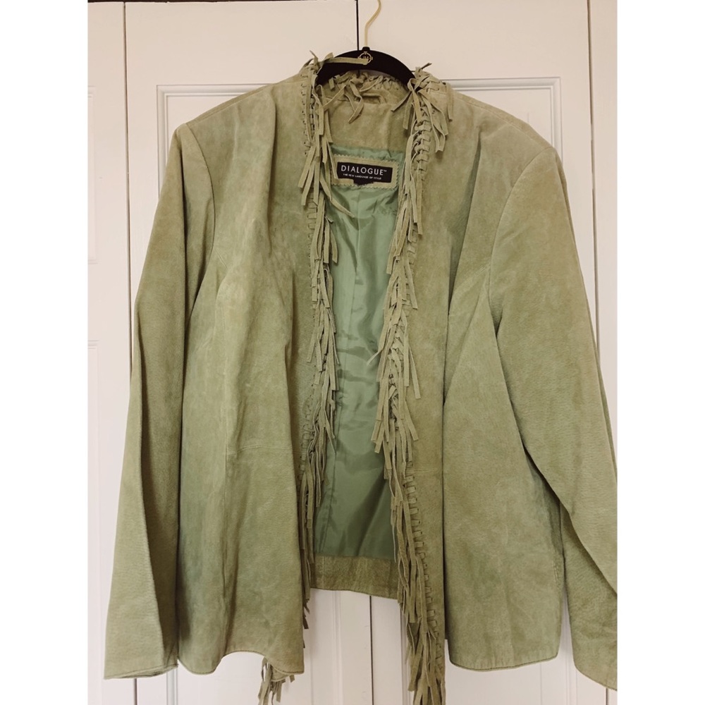 Green fringe suede jacket